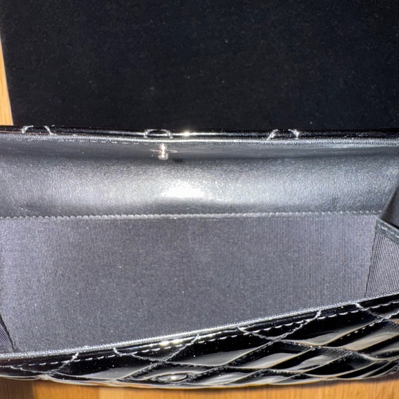 CHANEL - Black Patent Quilted Leather Flap Wallet - Picture 4 of 12